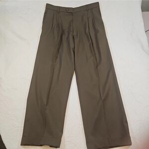 Ballin Dress Pants Mens 38x30 Dk Tan Super 120s Wool Pleated Straight Leg Cuffed